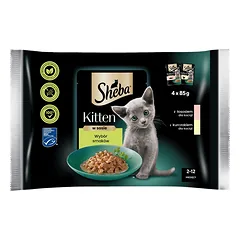 SHEBA Kitten 52x85 g drėgno visaverčio kačiukų ėdalo padažo gabalėliais su: lašiša, vištiena — 2 nuotrauka