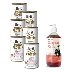 BRIT MONO PROTEIN RABBIT 6x400g + LAB V Lašišų aliejus šunims ir katėms 1000ml