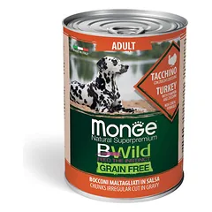 MONGE BWILD konservuotas pašaras su kalakutiena suaugusiems šunims, 400 g