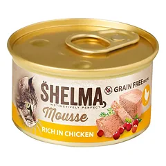 Shelma Cat Mousse su vištiena, spanguolėmis ir čiobreliais, begrūdis šlapias kačių maistas, 85 g