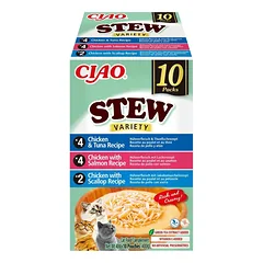 INABA Cat Ciao Stew Creamy Variety 10x40g mišinio skanėstų su vištiena, žuvimi ir midijomis kreminėje padaže
