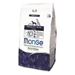 Monge Medium Senior sausas maistas vidutinio dydžio šunims senjorams su vištiena, 3 kg