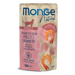 Konservuotas pašaras suaugusioms katėms MONGE NATURAL su krevetėmis želėje, 80g
