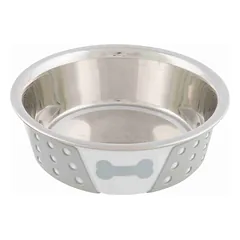 Trixie Stainless Steel Bowl With Silicone Metalinis dubuo šunims su neslystančiu pagrindu, baltas/pilkas, 0.4 l, ø 14 cm