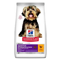 Hills Science Plan Sensitive Stomach & Skin Small & Mini Adult sausas maistas mažų veislių suaugusiems šunims su vištiena, 1.5 kg