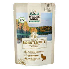WILDES LAND Bio duck konservuotas pašaras suaugusioms katėms su eko. antiena ir kalakutiena, 85 g