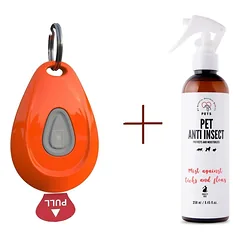 Inmoless ultragarsinis repelentas nuo blusų ir erkių naminiams gyvūnams "Inmoless Pet" - oranžinis+ purškalas nuo vabzdžių PETS ANTI INSECT 