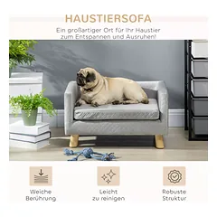 Sofa šunims su medinėmis kojelėmis, mažiems šunims iki 8 kg, aksomo tekstūros, 64 x 45 x 36 cm, tamsiai pilka — 4 nuotrauka