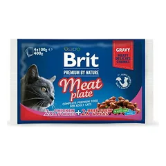 Brit Premium Cat Meat Plate maišeliai, drėgnas maistas katėms 400 g (4 x 100 g)