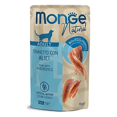 MONGE Natural konservuotas pašaras su tunu ir ančiuviais katėms, 80 g