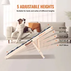 Sulankstoma medinė šunų ir kačių rampa, reguliuojama 38–56 cm, 100 cm ilgio — 5 nuotrauka