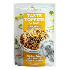 Applaws Dog Taste Toppers sultinyje su vištienos krūtinėle, brokoliais, obuoliu ir kinoja, drėgnas maistas šunims 85 g