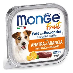 Monge Fruit Duck And Orange konservai suaugusiems šunims su ančių mėsa ir apelsinais, 100 g
