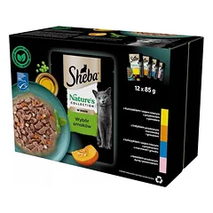 SHEBA Nature's Collection selection of flavours in sauce 12x85g drėgnas ėdalas su vištiena, kalakutiena, tunu ir lašiša katėms