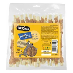 Hau & Miau Dog Pausesnack Rawhide Sticks Wrapped with Chicken 500 g