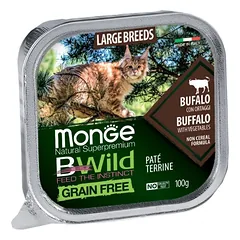 Monge BWild Large Breed keptas paštetas katėms su buivoliena ir daržovėmis