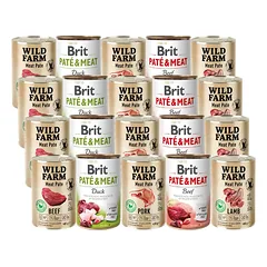 BRIT PATE & MEAT + WILD FARM Pate skonių mišinys 20x400g