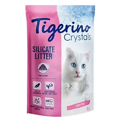 Tigerino Katzenstreu Kombi-Paket: Crystals bunt parfümfrei + Premium Babypuderduft
