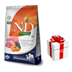 Farmina N&D Pumpkin Grain Free LAMB & BLUEBERRY ADULT MEDIUM & MAXI 12kg + STAIGMENA ŠUNIUI