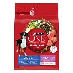 PURINA ONE Adult Medium/Maxi Maistas suaugusiems šunims, turtingas aviena ir ryžiais, 2,5 kg