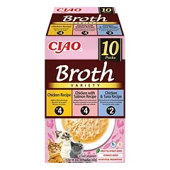 CIAO Broth skanėstas katėms, vištiena su lašiša ir tunu vištienos sultinyje, 10×40 g