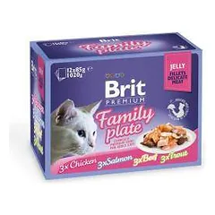 Brit Care Cat Delicate Fillets in Jelly Family Plate drėgnas maistas katėms, 12x85 g