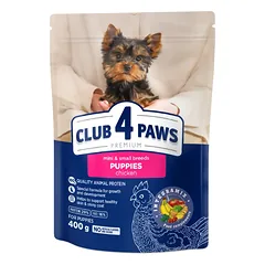 CLUB 4 PAWS Premium sausas pašaras mažų veislių šuniukams su vištiena