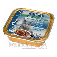 DR. CLAUDER’S drėgnas maistas katėms su krevetėmis ir menke padaže 100g
