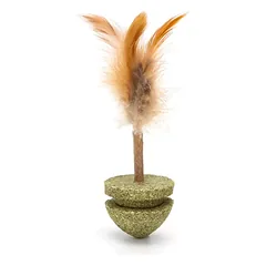 Nobleza žaislas katei su katžole ir plunksnomis, rudas, 15x4cm