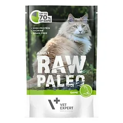 RAW Paleo Adult Cat Game drėgnas maistas suaugusiems katėms su medžiojamąja mėsa, be grūdų, 100 g