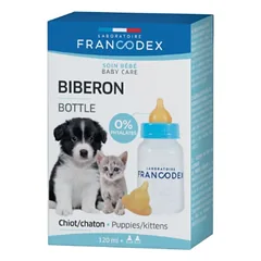 FRANCODEX Butelka do karmienia szczeniąt i kociąt 120 ml + 2 smoczki