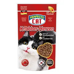 Perfecto Cat skanėstai katėms širdelės Anti-Hairball ir jautiena 50g