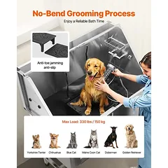Nerūdijančio plieno šunų vonia 127 cm su laipteliais ir dušu, augintinių plovimo stotelė (kairės durys) — 4 nuotrauka