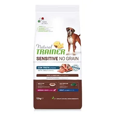 Natural Trainer ADULT DOG SENSITIVE NO GRAIN M/M TROUT begrūdis sausas maistas šunims su upėtakiu