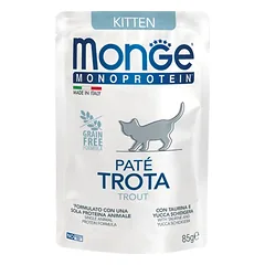 Monge Monoprotein Kitten begrūdis konservuotas pašaras jaunoms katėms su upėtakiu 85g