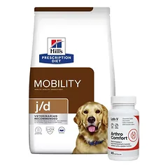 HILL'S PD Prescription Diet Canine j/d 12kg + LAB-V Arthro Comfort - Visapusiška sąnarių ir raumenų bei skeleto sistemos sveikata šunims ir katėms 45 kapsulės