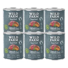 WILD FARM Superfood Wild Boar (elniena su batatais, uogomis ir žolelėmis) 6x800 g pašaro šunims be grūdų