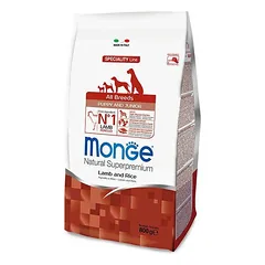 Monge All Breeds Puppy & Junior aviena ir ryžiai sausas maistas visų veislių šuniukams ir jaunikliams su aviena ir ryžiais, 12 kg