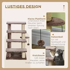 Laipteliai augintiniams su draskykle, 4 pakopų, gyvūnams iki 5 kg, 60 x 40 x 64 cm, rudos spalvos — 5 nuotrauka