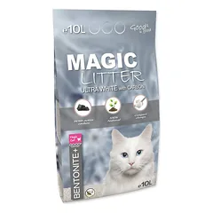 Magic Cat Litter Bentonite Ultra White With Carbon aglomeruojantis kraikas kačių tualetui su aktyvuota anglim, 10 l