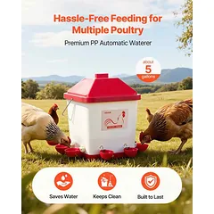 Automatinė viščiukų girdykla VEVOR 5GAL D, 19 l, 6 vandens angos, Balta/raudona, 35,4 × 35,2 × 34,0 cm — 2 nuotrauka