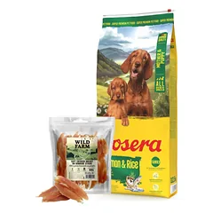 JOSERA Mother&Puppy 12,5kg + WILD FARM Vištienos krūtinėlės filė ant pagaliuko 500g skanėstas šunims
