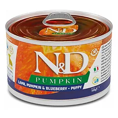 Farmina N&D Dog Pumpkin Mini Puppy su ėriena, moliūgu ir mėlynėmis, drėgnas maistas šunims 140 g — 2 nuotrauka