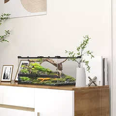 Stiklinis terariumas ropliams su paaukštintu, vandeniui atspariu dugnu ir sukamuoju užraktu, 50 x 30 x 25 cm, juodas — 2 nuotrauka