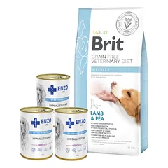 Brit GF veterinary diets dog Obesity 12 kg + ENZO VET Hipoalerginė dieta su triušiena šunims 3x400g