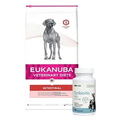 EUKANUBA Intestinal Dog 12kg + LAB-V Synbiotic Vet - virškinamojo trakto sveikata ir žarnyno mikroflora šunims ir katėms 45 kapsulės