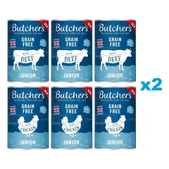 BUTCHER'S Original Junior Mixed flavours 12x400g gabalėlių su jautiena ir vištiena želė šuniukams