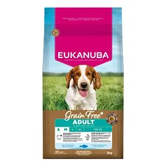 Eukanuba Grain Free sausas maistas mažų ir vidutinių veislių šunims su žuvimi S/M 12 kg