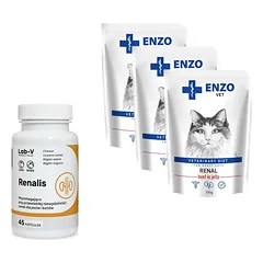 ENZO VET Renal su jautiena želė katėms 3x100g + LAB-V Renalis 45 kapsulėsj