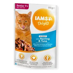 IAMS Delights konservai vyresnėms katėms su tunu ir silke, 85 g
